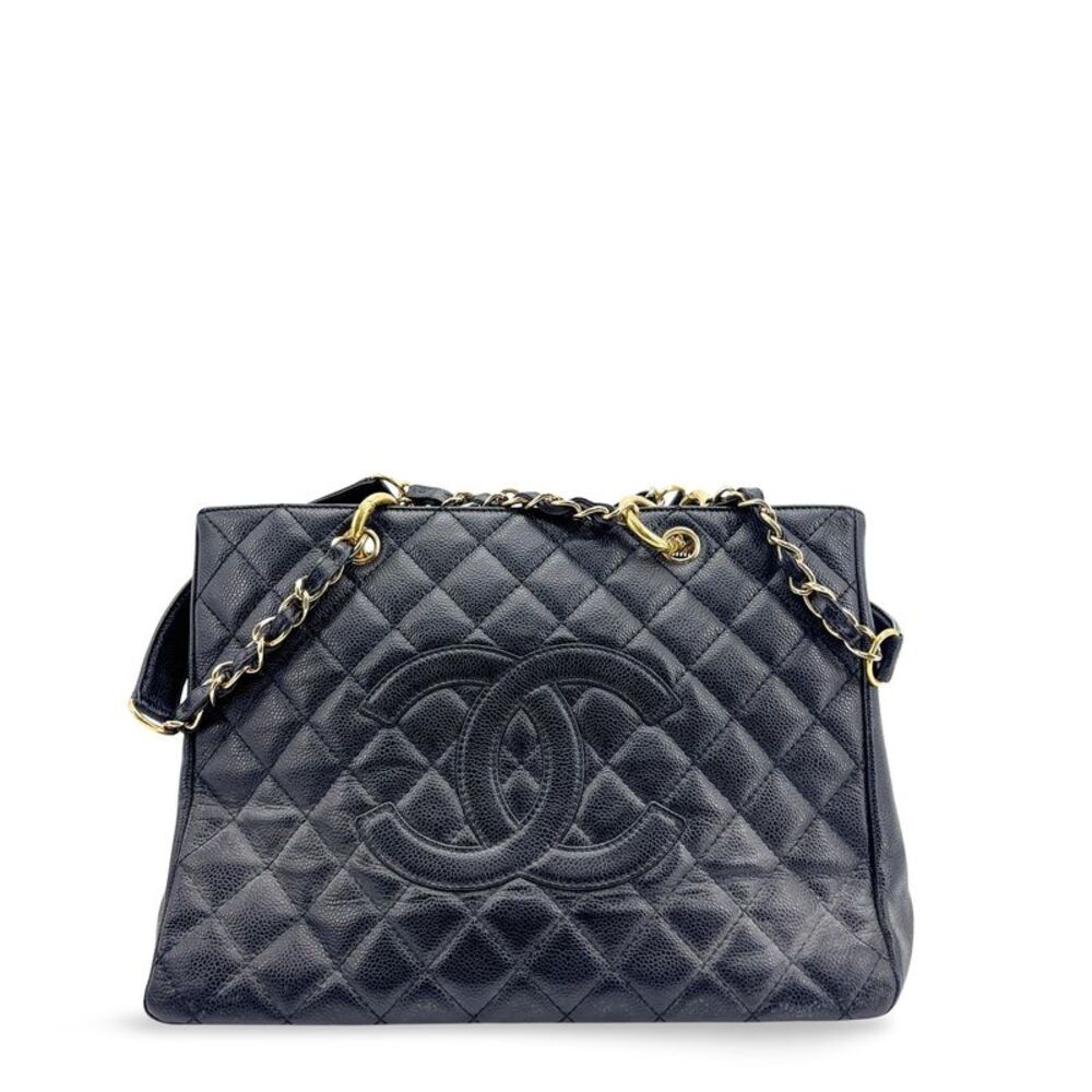 Chanel Caviar Grand Shopping Tote Bag Black Gold Hardware
